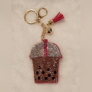 Bubble Tea Boba Tea Keychain with Gold Accents Bag Charm
